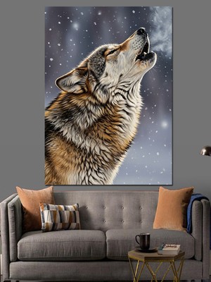 Tablomega Uluyan Kurt Gri Siyah Dekoratif Kanvas - Mdf Ahşap Tablo