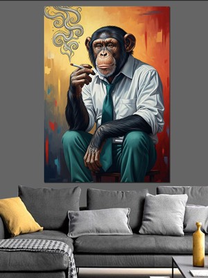 Tablomega Gömlekli Maymun Portresi Dekoratif Kanvas - Mdf Ahşap Tablo
