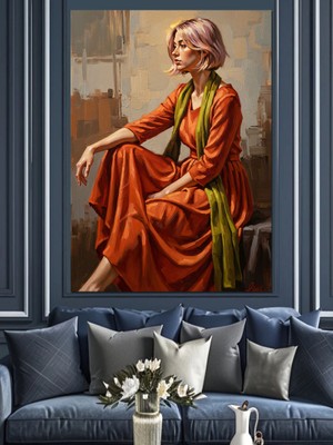 Tablomega Altın Sarısı Elbiseli Yaşlı Kadın Dekoratif Kanvas - Mdf Ahşap Tablo