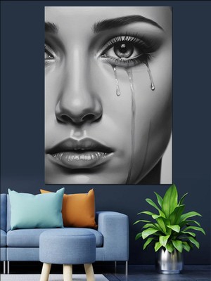 Tablomega Gözyaşı Dökülen Siyah Beyaz Kadın Dekoratif Kanvas - Mdf Ahşap Tablo