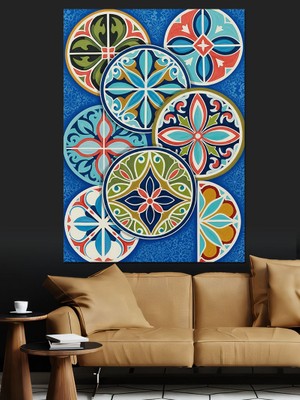 Tablomega Renkli Geometrik Daireler Desen Dekoratif Kanvas - Mdf Ahşap Tablo