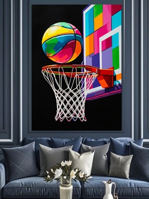 Tablomega Basketbol Potası ve Topu Dekoratif Kanvas - Mdf Ahşap Tablo