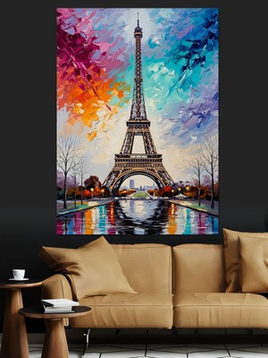 Karizma Tablo Renkli Eyfel Kulesi Resmi Dekoratif Kanvas - Mdf Ahşap Tablo