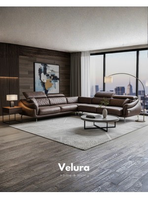 Velura Home & Living Ezel Motorlu Köşe Takımı & Hoparlörlü, USB Portlu, Genişleyebilir Büyük Köşe Takımı - Nubuk Kumaş