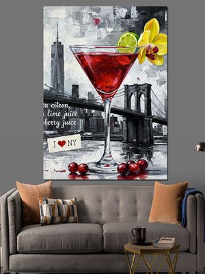 Tablomega Kokteyl Bardakta Kirazlı Içecek Dekoratif Kanvas - Mdf Ahşap Tablo