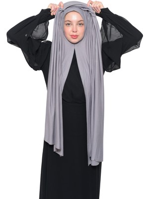 Altobeh Hazır Pratik Geçmeli Lüks Organik Düz Penye Şal Eşit Hizalı-Gri