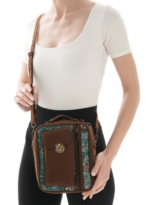 Missbag Iran Işi El Yapımı Etnik Desenli Süet Kahve Bohem Askılı Omuz Çantası