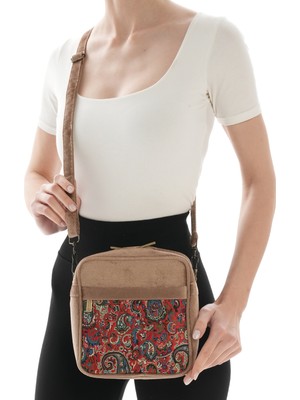 Missbag Iran Işi El Yapımı Etnik Desenli Sütlü Kahve Askılı Orta Boy Omuz Çantası