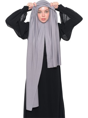 Altobeh Hazır Pratik Geçmeli Lüks Organik Düz Penye Şal Çapraz Hizalı-Gri