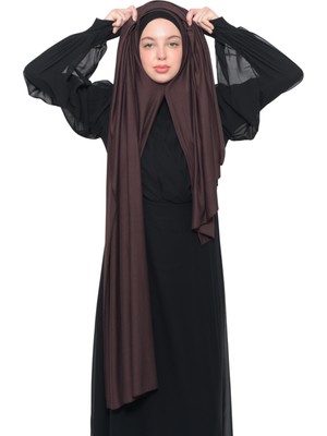 Altobeh Hazır Pratik Geçmeli Lüks Organik Düz Penye Şal Çapraz Hizalı-Kahve Rengi