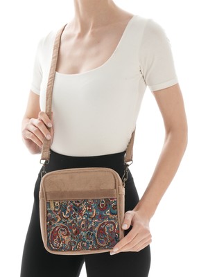 Missbag Iran Işi El Yapımı Etnik Desenli Sütlü Kahve Askılı Orta Boy Omuz Çantası