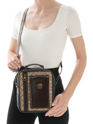 Iran Işi El Yapımı Etnik Desenli Deri Detaylı Bohem Askılı Omuz Çantası