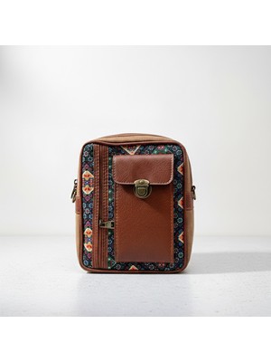 Iran Işi El Yapımı Etnik Desenli Deri Detaylı Bohem Askılı Omuz Çantası