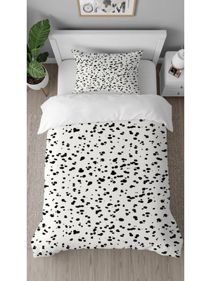 Greendecor Leopar Siyah Beyaz Desenli Baskılı Özel Tasarımlı Çarşafsız Tek Kişilik Tarz Şık Nevresim Takımı