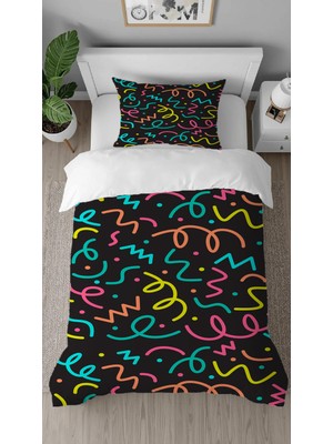 Greendecor Geometrik Çizgi Desenli Baskılı Özel Tasarımlı Çarşafsız Tek Kişilik Tarz Şık Nevresim Takımı