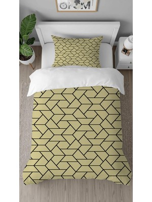 Greendecor Geometrik Çizgi Desenli Baskılı Özel Tasarımlı Çarşafsız Tek Kişilik Tarz Şık Nevresim Takımı