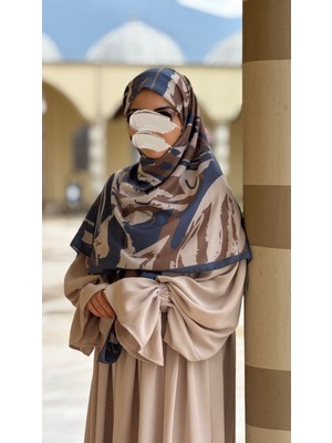 Qalortex Scarf Pamuklu Soft Âmine Desen Eşarp-Indigo/kahve