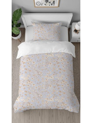 Greendecor Yaprak Sade Desenli Baskılı Özel Tasarımlı Çarşafsız Tek Kişilik Modern Tarz Şık Nevresim Takımı