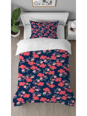 Greendecor Papatya Çiçek Desenli Baskılı Özel Tasarımlı Çarşafsız Tek Kişilik Tarz Şık Nevresim Takımı