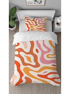 Greendecor Geometrik Çizgi Gri Desenli Baskılı Özel Tasarımlı Çarşafsız Tek Kişilik Tarz Şık Nevresim Takımı