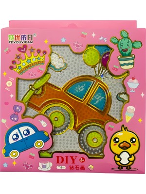 Elegantshop 5d Yapışan Boncuk Goblen Mozaik Tablo Pano 15*15 cm Balonlu Araba