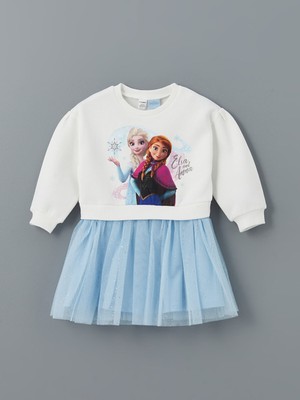 Lc Waikiki Yeni Sezon Bisiklet Yaka Elsa Baskılı Kız Çocuk Elbise