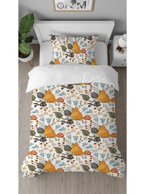 Greendecor Bülbül Çiçekler Aşk Desenli Baskılı Özel Tasarım Çarşafsız Tek Kişilik Sade Tarz Şık Nevresim Takım