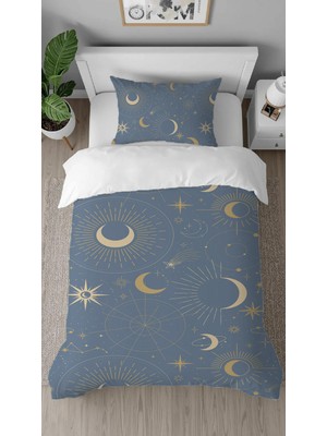 Greendecor Yıldızlar Uzay Gezegen Deseneli Dijital Tasarımlı Baskılı Çarşafsız Şık Tek Kişilik Nevresim Takımı
