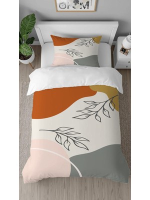 Greendecor Bohem Yaprak Pastel Desenli Baskılı Özel Tasarımlı Çarşafsız Tek Kişilik Şık Nevresim Takımı