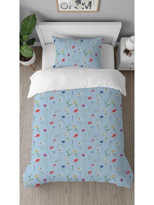 Greendecor Papatya Çiçek Deseneli Özel Tasarım Dijital Tasarımlı Baskılı Çarşafsız Tek Kişilik Nevresim Takımı