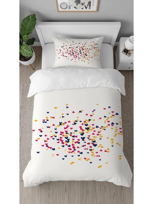 Greendecor Kalp Aşk Sevgi Mutluluk Desenli Baskılı Özel Tasarımlı Çarşafsız Tek Kişilik Şık Nevresim Takımı