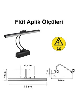 İnan Flüt Aplik Siyah kasa Beyaz ışık