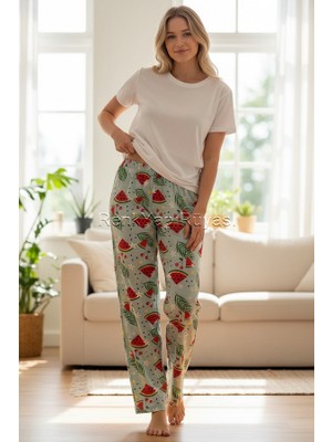 Renk Yapı Rüyası Pamuklu, Nefes Alan Kumaş, Ince Kadın Tek Alt Pijama Altı, Karpuzlu Mevsimlik Tek Alt