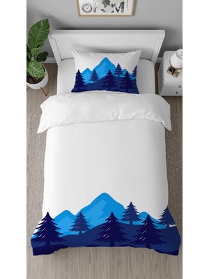 Greendecor Doğa Orman Çam Ağacı Desenli Baskılı Özel Tasarımlı Çarşafsız Tek Kişilik Tarz Şık Nevresim Takımı