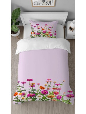 Greendecor Çiçekler Renkli Desenli Baskılı Özel Tasarım Çarşafsız Tek Kişilik Sade Tarz Şık Nevresim Takımı
