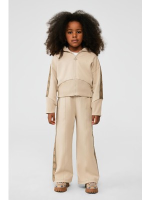 Tyess Bg Store Kız Çocuk Bej Eşofman Üstü Uzun Kol Kapüşonlu Yaka  Pamuklu Rahat Tasarım