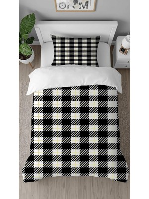 Greendecor Kare Geometrik Çizgi Desenli Baskılı Özel Tasarımlı Çarşafsız Tek Kişilik Tarz Şık Nevresim Takımı