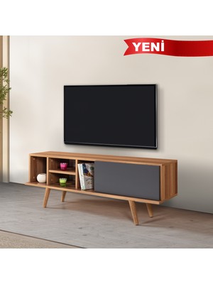EVMO Home 3331 Ela Tv Ünitesi 130 cm ( Ahşap Ayaklı ) , Söğüt - Antrasit