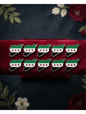 10'lu Suriye Haritası Içinde Yeni Bayrağı Harita Şekli Unisex Yaka Mineli Rozeti 29 mm A300028-10