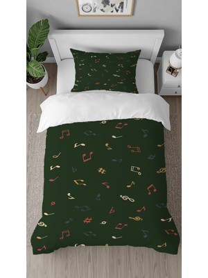 Greendecor Müzik Notaları Melodi Şarkı Desenli Baskılı Özel Tasarımlı Çarşafsız Tek Kişilik Şık Nevresim Takımı