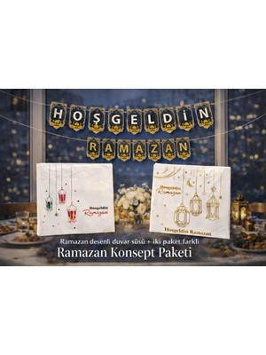 3lü Ramazan Konsept Seti 2 Paket Farklı Model Peçete 1 Paket Ramazan Duvar Süsü