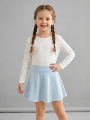 Merlot Kız Çocuk Buz Mavisi Pamuk Yıkamalı Kot Etek