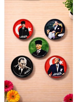 Upeka 5'li Atatürk Temalı Metal Magnet Set Koleksiyon ve Dekor Kutulu Ürün 5cm