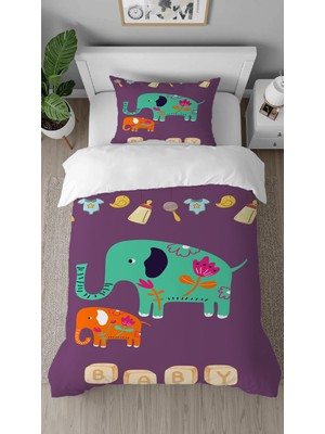 Greendecor Fil Antik Çiçek Otantik Desenli Baskılı Özel Tasarımlı Çarşafsız Tek Kişilik Tarz Nevresim Takımı