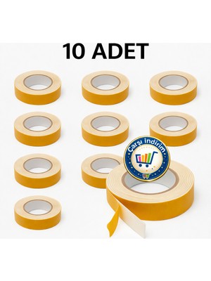 Nistabolje 10 Adet Çift Taraflı Bant 2 mt x 10 Adet Güçlü Köpük Bandı