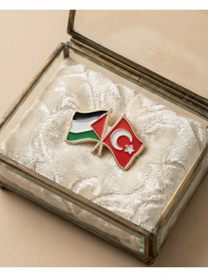 Türkiye ve Filistin Bayarkları Simgesi Altın Renkli Özel Tasarımlı Unisex Yaka Rozeti  A300030