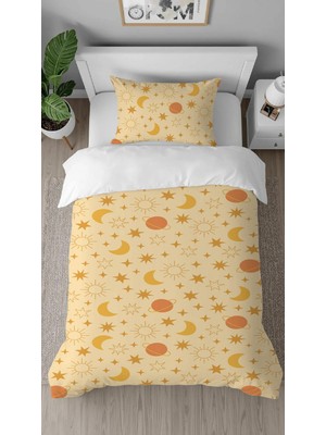Greendecor Uzay Yıldız Ay Gezegen Desenli Baskılı Özel Tasarımlı Çarşafsız Tarz Şık Tek Kişilik Nevresim Takım