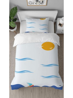 Greendecor Deniz Gemi Dalga Okyanus Desenli Baskılı Özel Tasarımlı Çarşafsız Tek Kişilik Şık Nevresim Takımı