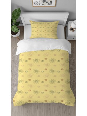 Greendecor Çiçek Yaprak Desenli Renkli Baskılı Özel Tasarımlı Çarşafsız Tek Kişilik Tarz Şık Nevresim Takımı