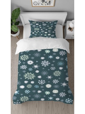 Greendecor Kar Kış Desenli Baskılı Özel Tasarım Çarşafsız Tek Kişilik Modern Tarz Şık Nevresim Takımı